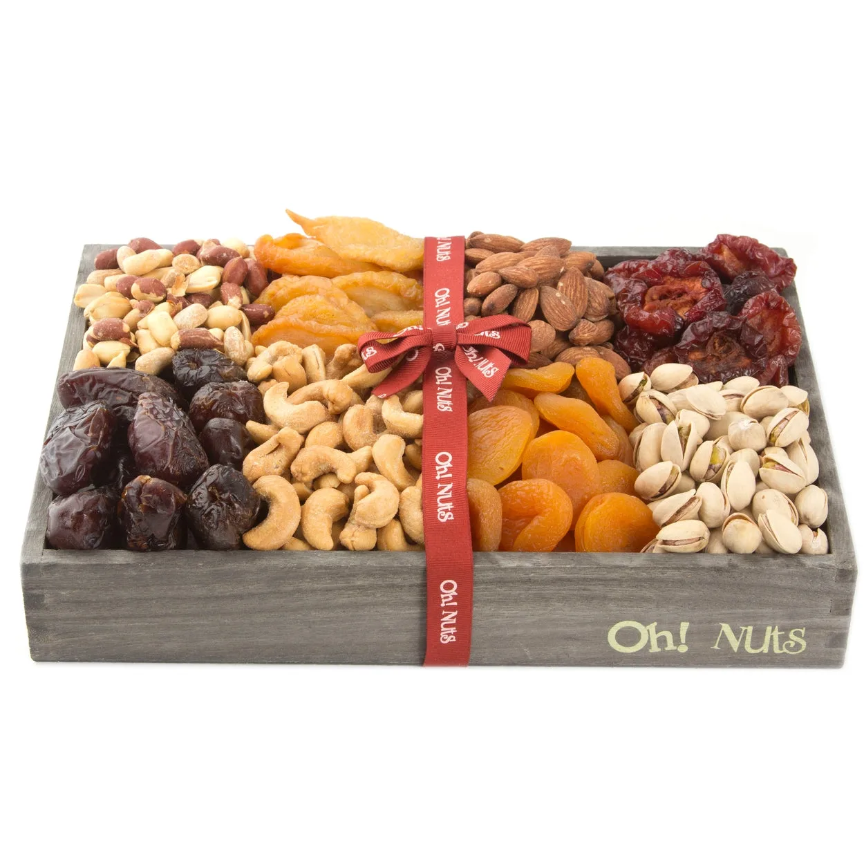 Oh! Nuts - Wooden line up tray of dried fruit and mixed nuts
