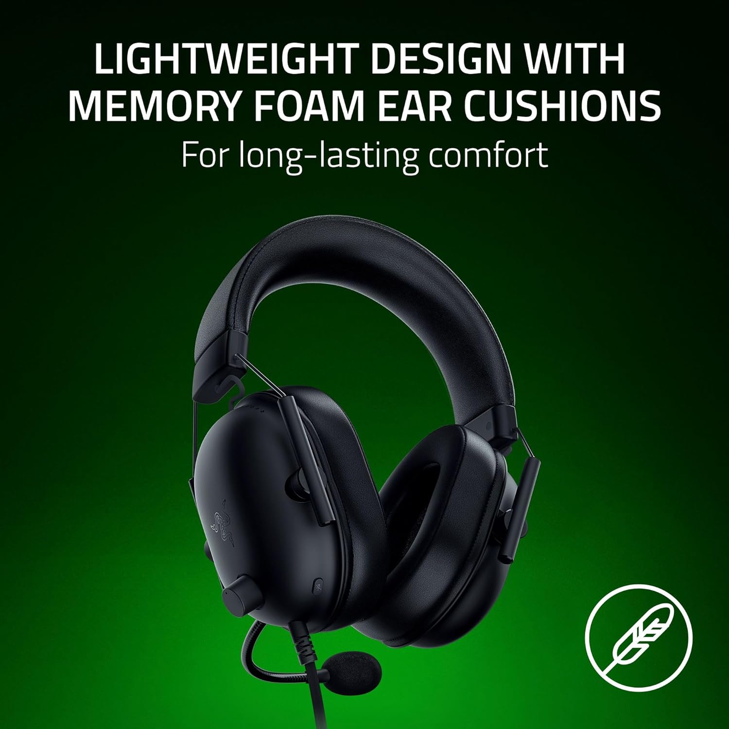 Razer BlackShark V2 X lightweight gaming headset with plush memory foam ear cushions