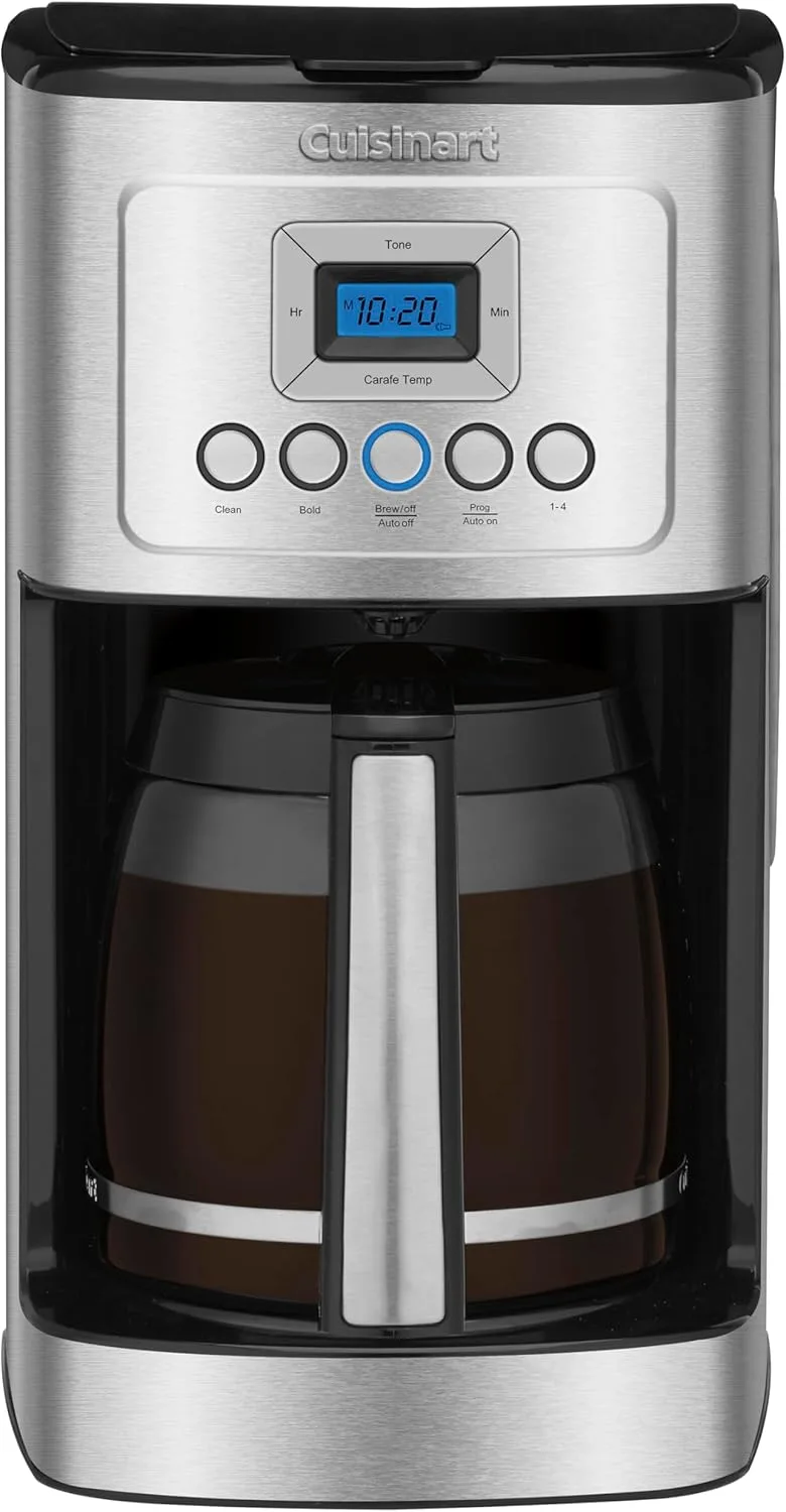 Cuisinart 14-cup programmable coffee maker with a glass carafe and stainless steel body