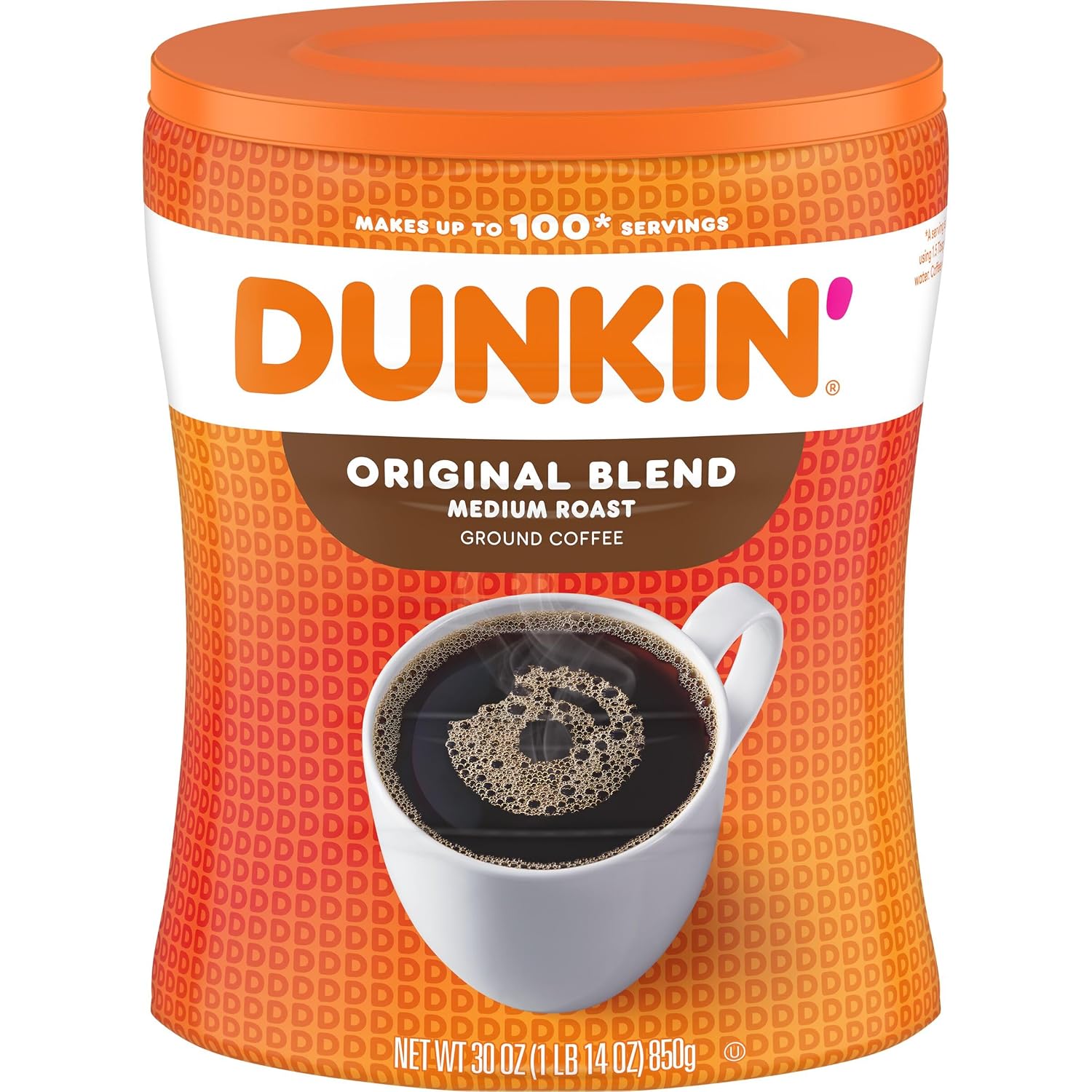 Dunkin Original Blend medium roast ground coffee stay-fresh canister
