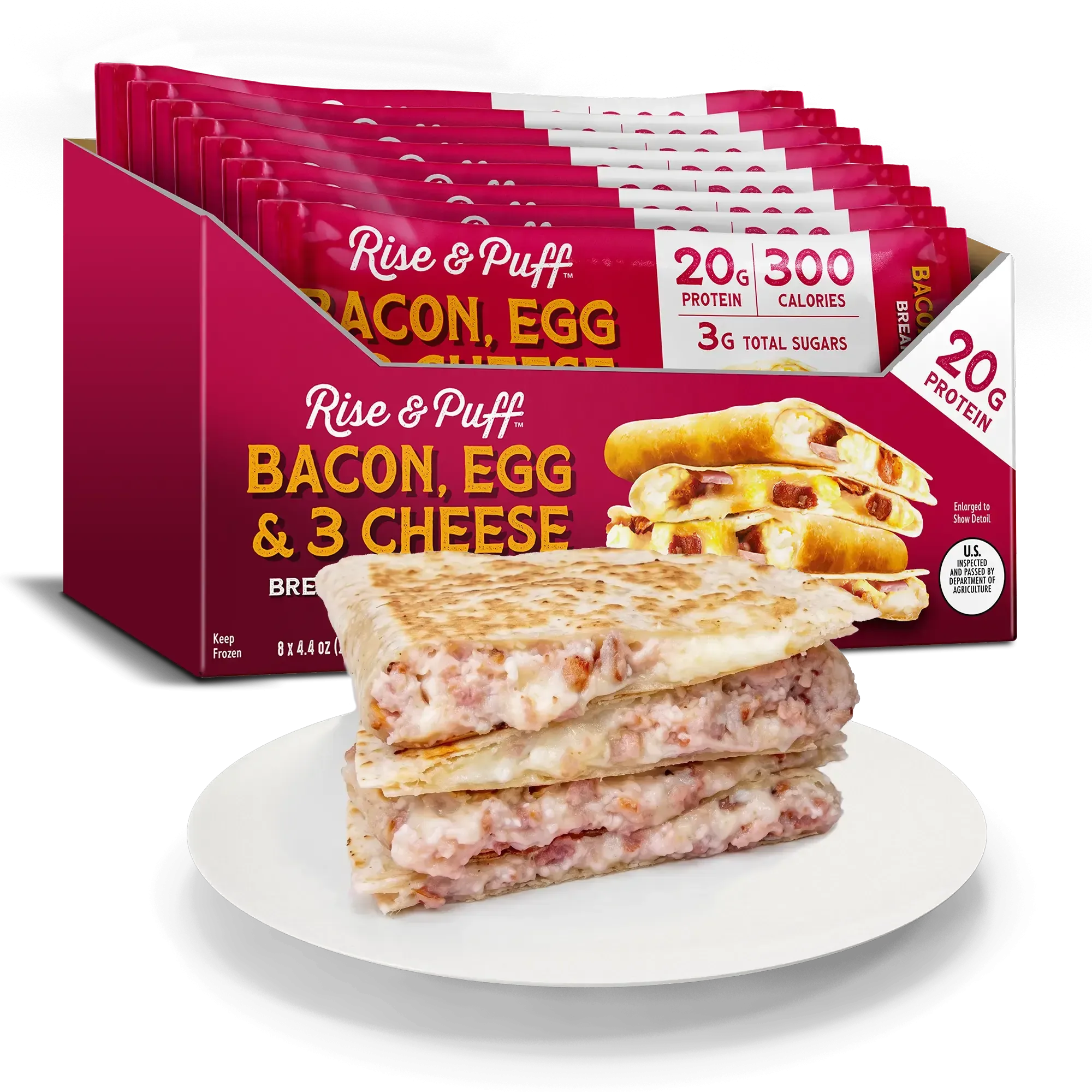 Rise & Puff - Bacon, Egg and 3 Cheese breakfast quesadillas