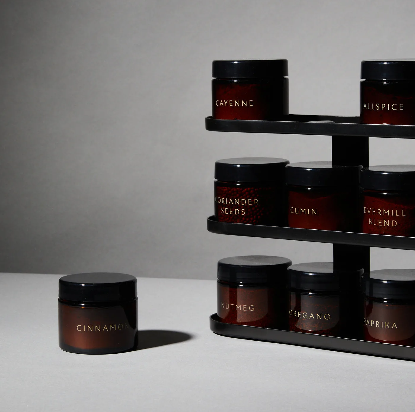 Evermill - Evermill countertop spice rack with amber jars