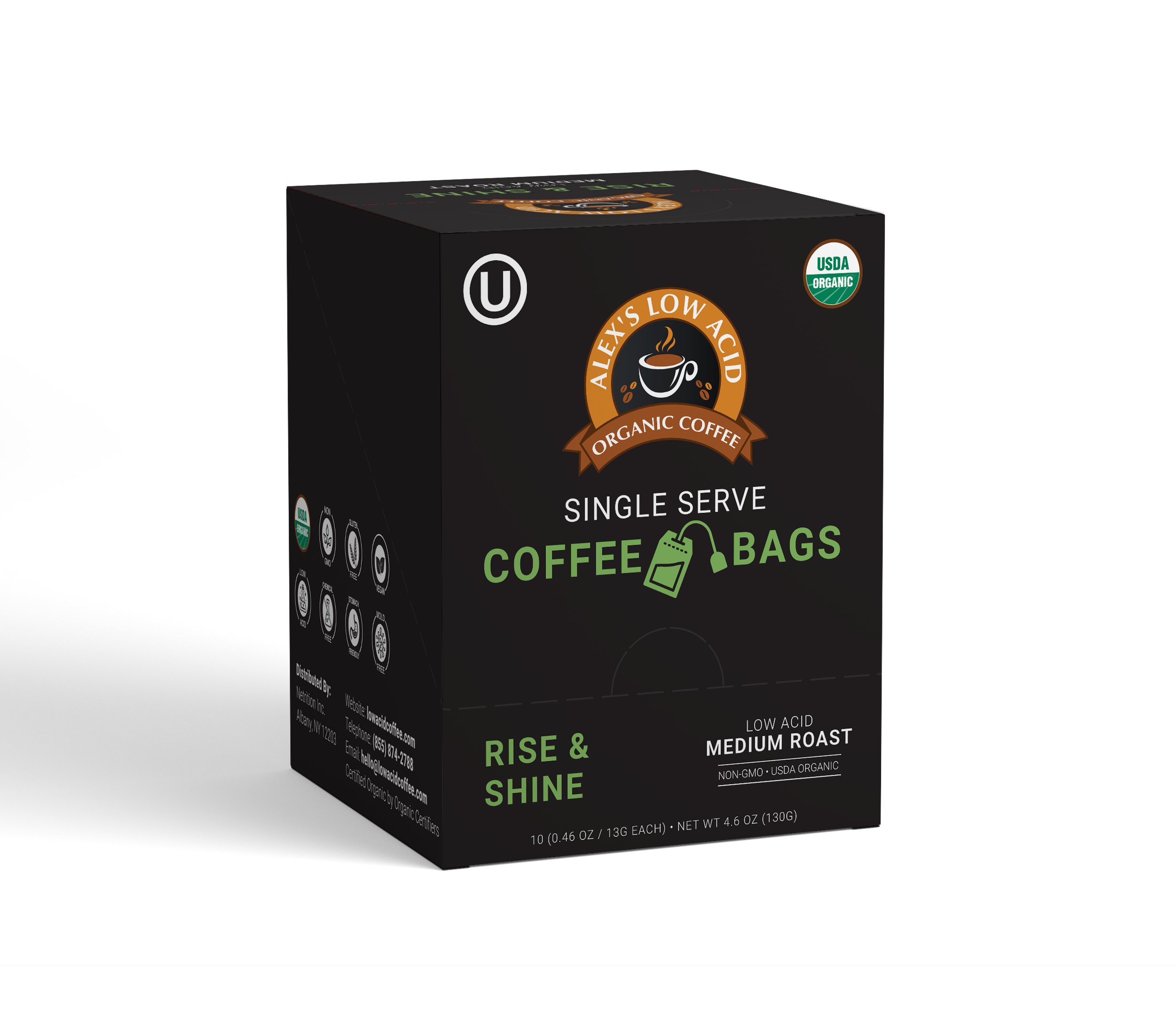 Alex's Low-Acid Organic Coffee - Rise & Shine low-acid coffee - lowacidcoffee.com