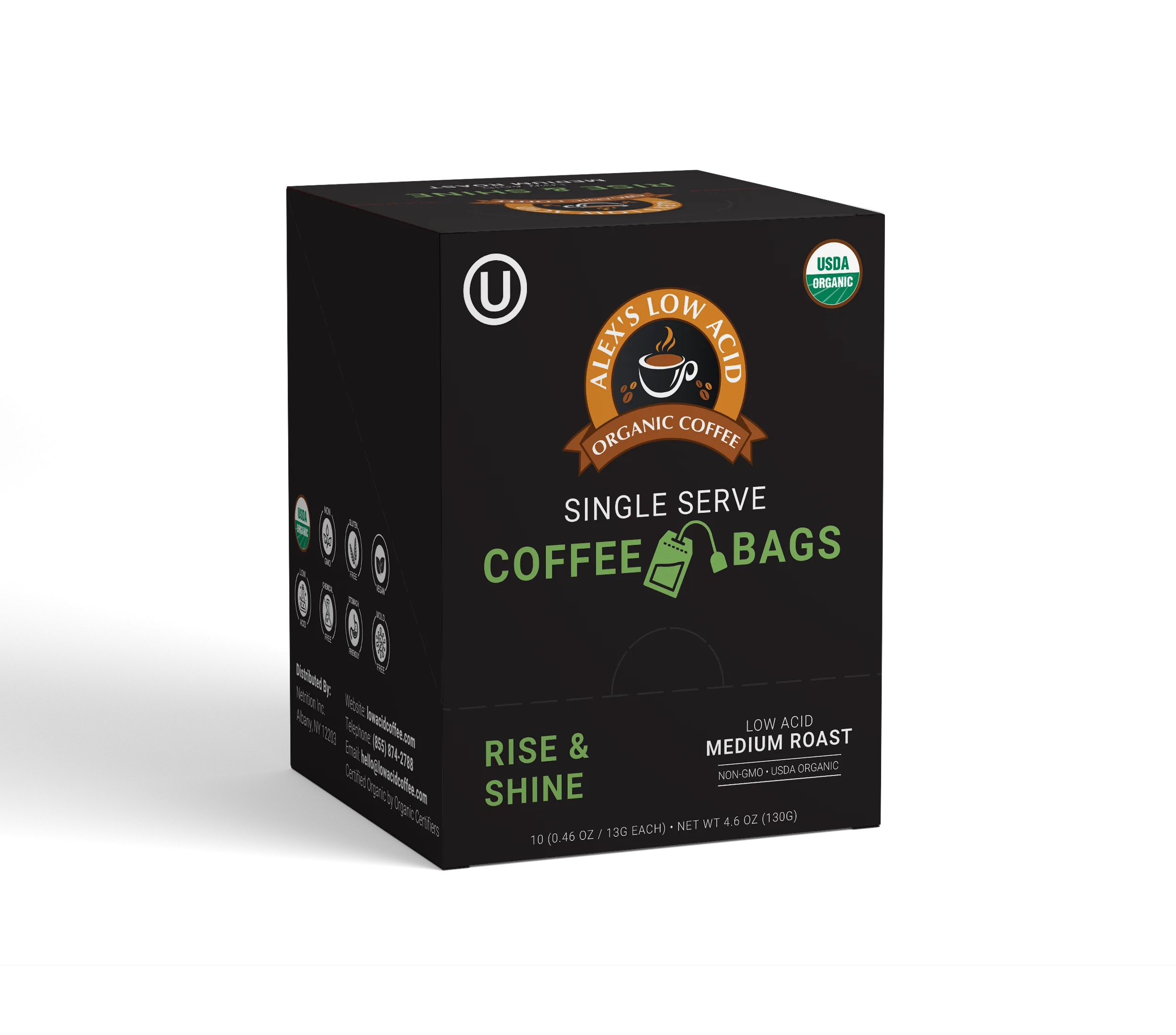 Alex's Low-Acid Organic Coffee - Rise & Shine low-acid coffee - lowacidcoffee.com