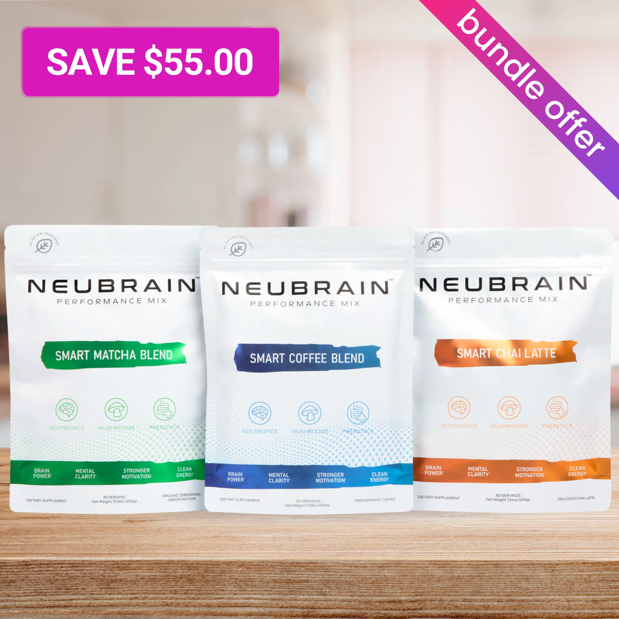 Neubrain - Neubrain Smart Coffee, Matcha and Chai Latte bundle