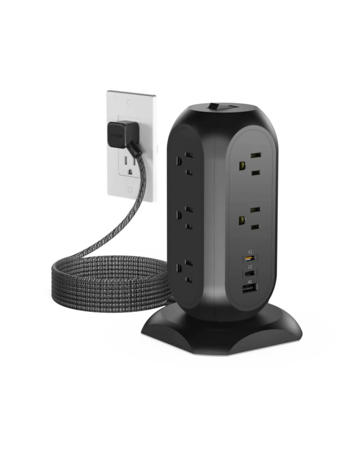 TESSAN - TESSAN 14-in-1 Tower Power Strip with USB-C