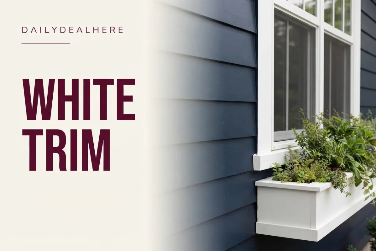 Navy lap siding with crisp white window trim
