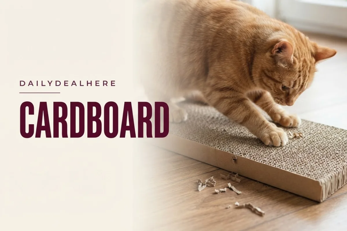 Cat scratching a corrugated cardboard scratcher