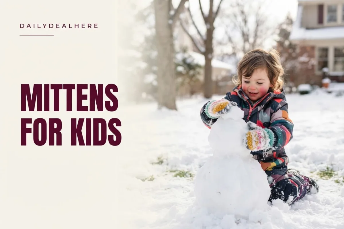 Young child in mittens building a snowman