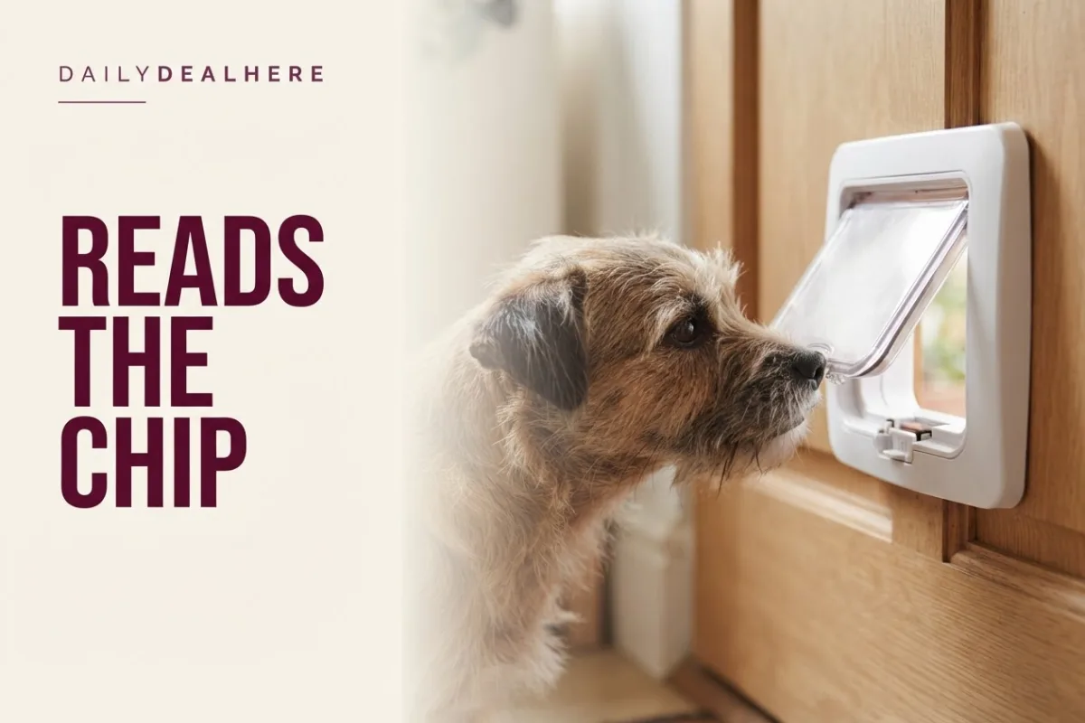 Small dog approaching an electronic pet flap