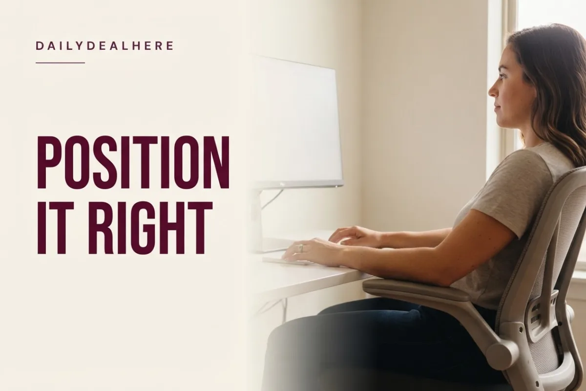 Person seated with a monitor centered about an arm's length away