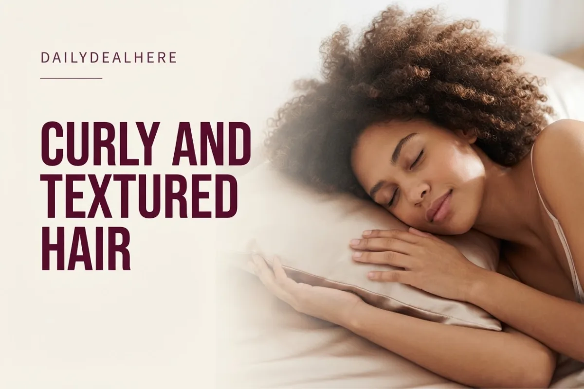 Woman with curly hair sleeping on a satin pillowcase
