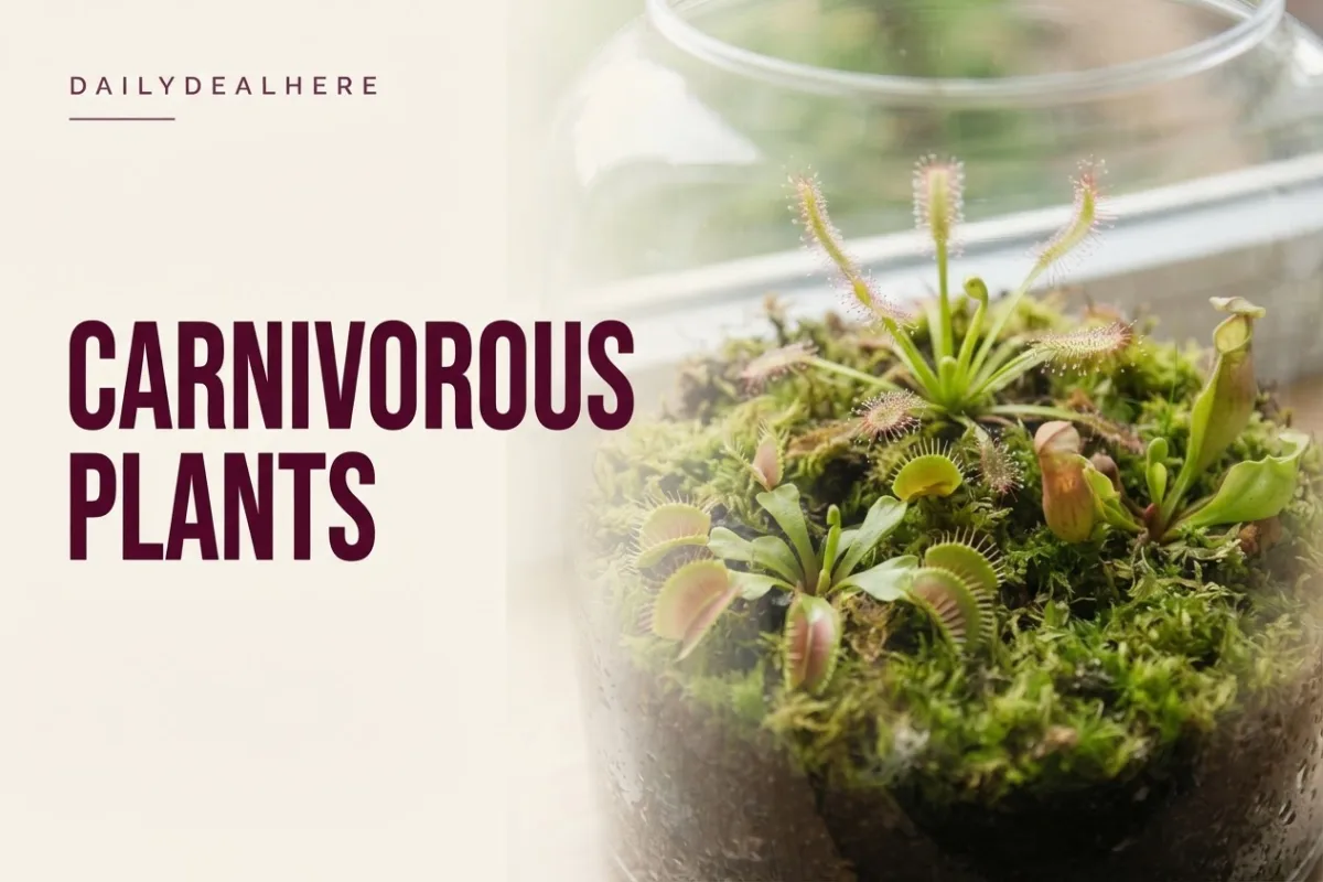Terrarium with Venus flytraps, a sundew and a pitcher plant