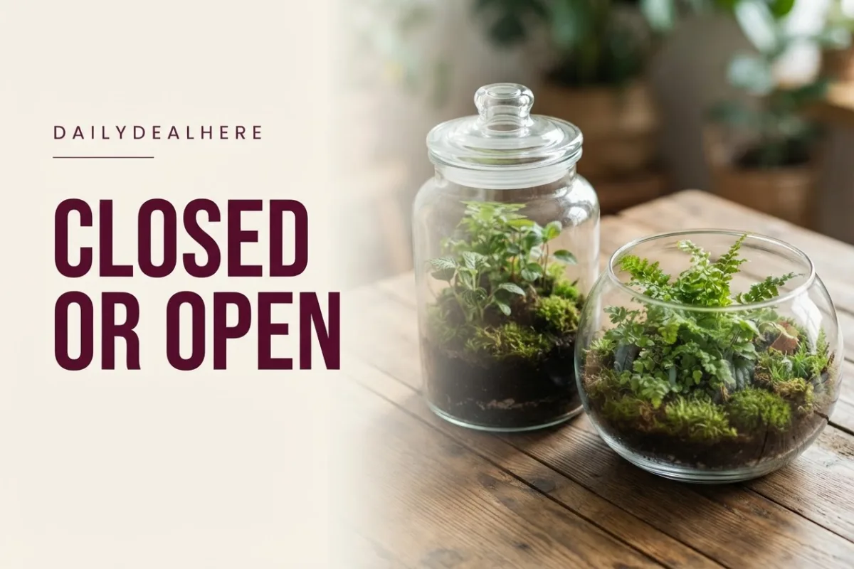 Closed jar terrarium beside an open bowl terrarium