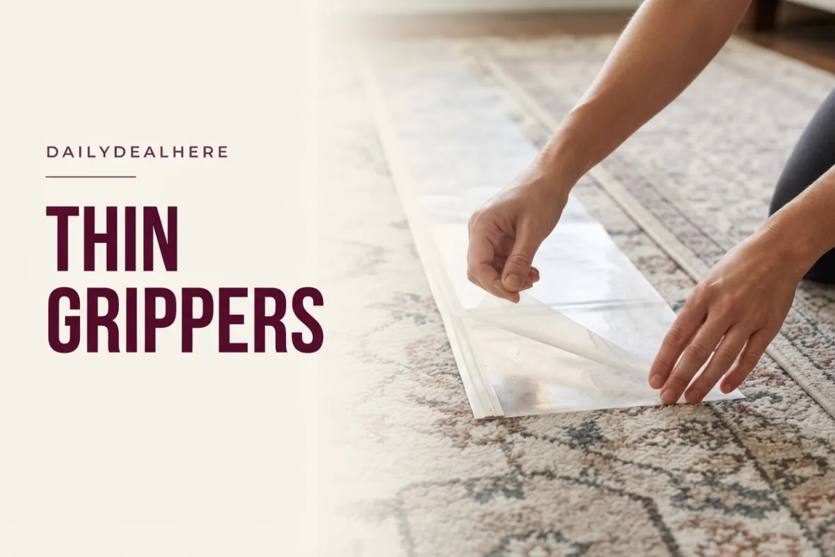 Hands peeling the film off a thin carpet gripper