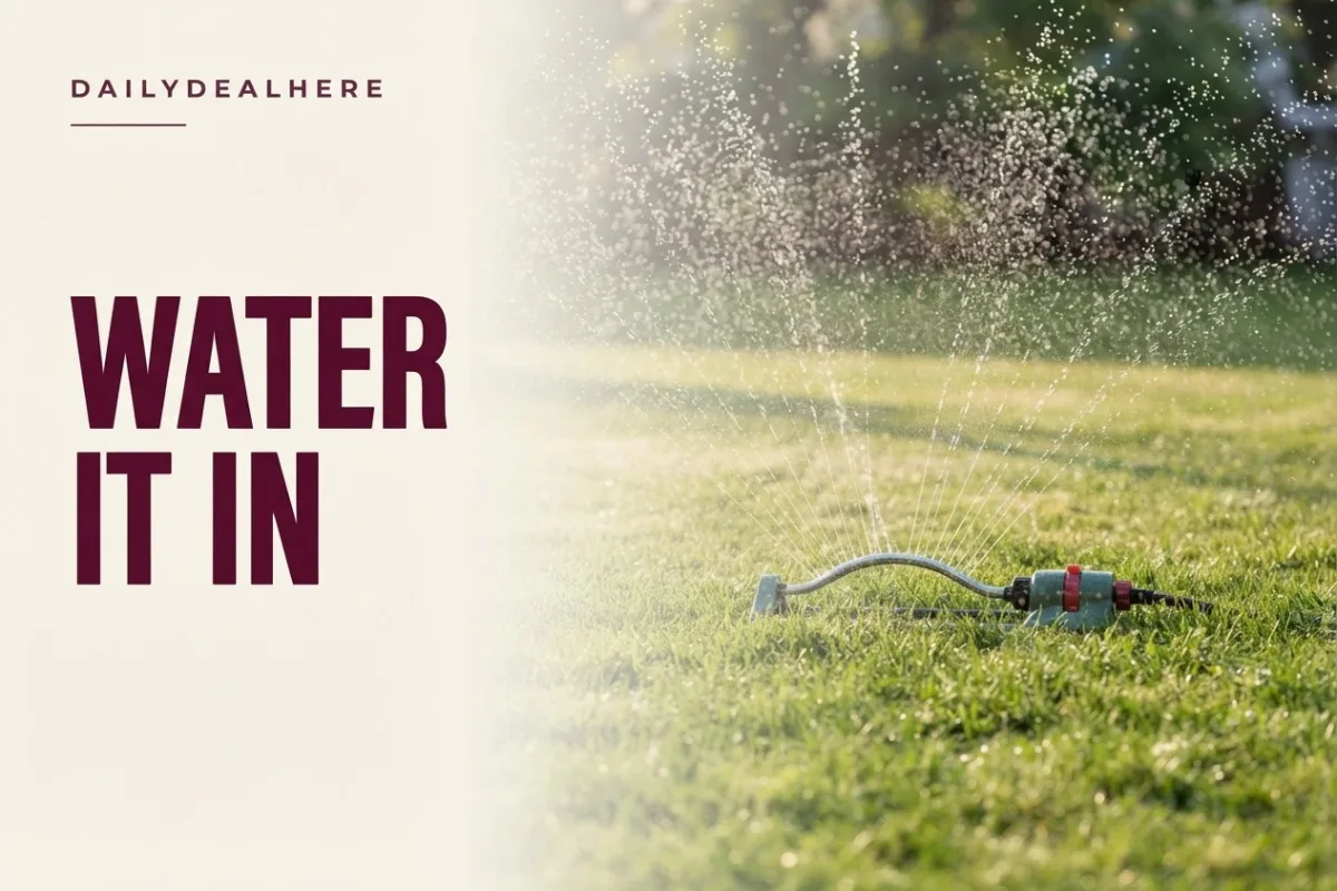 Lawn sprinkler watering grass on a spring morning