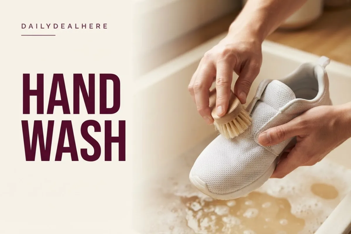 Hand washing a mesh sneaker with a soft brush