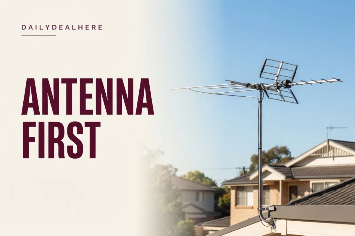 Outdoor TV antenna on a house roof