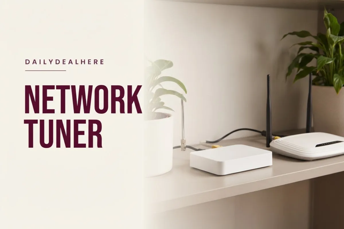 Network TV tuner next to a home router with ethernet and antenna cables