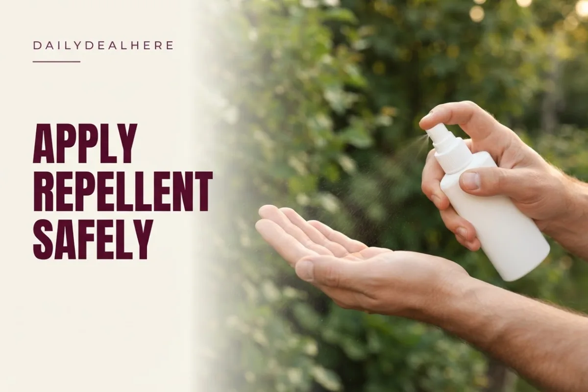 Adult spraying insect repellent into their own palm before applying it to the face