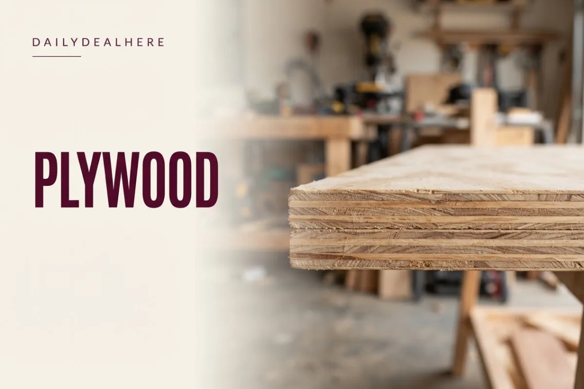 Edge of a doubled plywood bench top showing veneer layers
