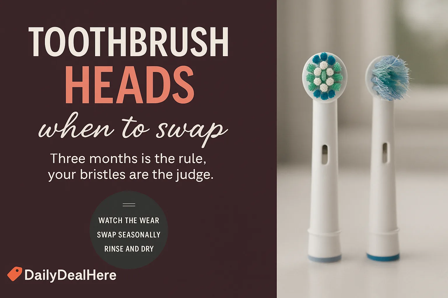New and worn electric toothbrush heads side by side on a bathroom counter