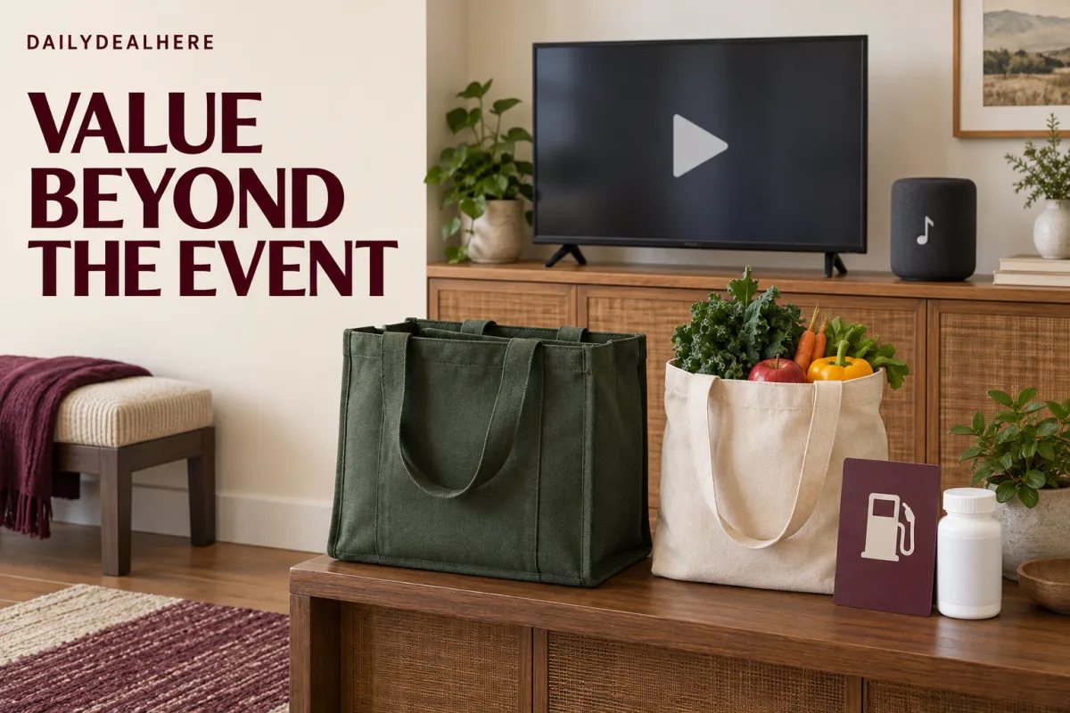 Value beyond the event: a TV, smart speaker, grocery bags and a fuel card in a living room